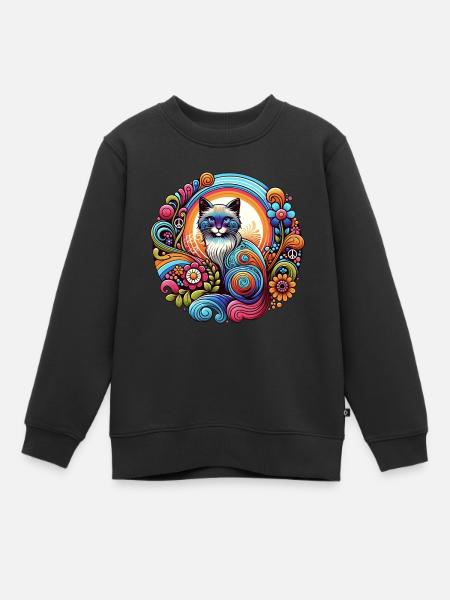 Chat 70s - Sweat Premium enfant bio - noir