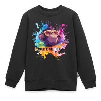 Musik ist der Monkey Wortwitz - Kinder Premium Organic Sweatshirt - Schwarz - Vorne - AI Model Kid Female (0cm)