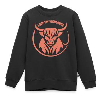 Mon bétail des Highlands J’adore Highlands - Sweat Premium enfant bio - noir - Devant - AI Model Kid Female (0cm)
