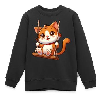 Chat de dessin animé mignon se balançant sur l’aire de jeux - Sweat Premium enfant bio - noir - Devant - AI Model Kid Female (0cm)