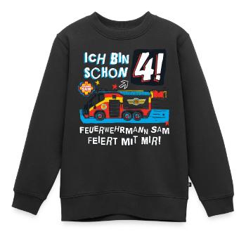 Feuerwehrmann Sam™ Geburtstagsdesign 4 Jahre - Kinder Premium Organic Sweatshirt - Schwarz - Vorne - AI Model Kid Female (0cm)