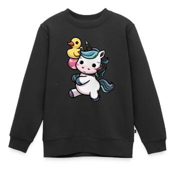 Kawaii Einhorn mit niedlicher Quietscheente - Kinder Premium Organic Sweatshirt - Schwarz - Vorne - AI Model Kid Female (0cm)