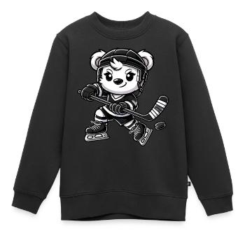 Eisbär Chibi Eishockeyspieler - Kinder Premium Organic Sweatshirt - Schwarz - Vorne - AI Model Kid Female (0cm)
