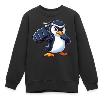 Cooler Cartoon Pinguin Karate Martial Arts - Kinder Premium Organic Sweatshirt - Schwarz - Vorne - AI Model Kid Female (0cm)