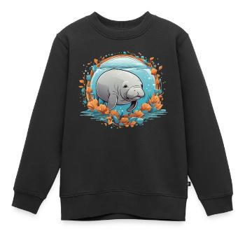 Dugong Mon animal spirituel J’aime les lamantins - Sweat Premium enfant bio - noir - Devant - AI Model Kid Female (0cm)
