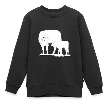 Vache avec lineart de veau - Sweat Premium enfant bio - noir - Devant - AI Model Kid Female (0cm)