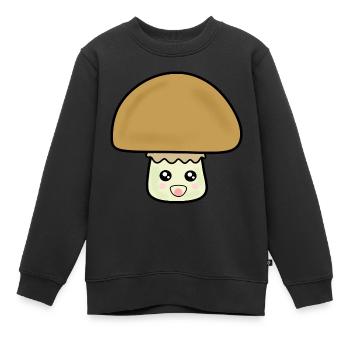 Pilz Champignon cute mit Gesicht - Kinder Premium Organic Sweatshirt - Schwarz - Vorne - AI Model Kid Female (0cm)