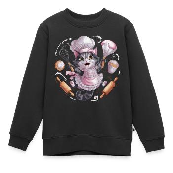 Liebenswerte Katze beim Backen - Kinder Premium Organic Sweatshirt - Schwarz - Vorne - AI Model Kid Female (0cm)
