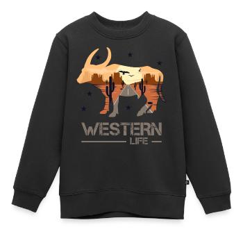 un film western - Sweat Premium enfant bio - noir - Devant - AI Model Kid Female (0cm)