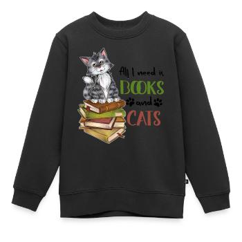 All I need is Cats and books Niedliche Katze Buch - Kinder Premium Organic Sweatshirt - Schwarz - Vorne - AI Model Kid Female (0cm)