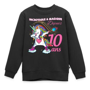 Incroyable et magique Depuis 10 ans Licorne - Sweat Premium enfant bio - noir - Devant - AI Model Kid Female (0cm)