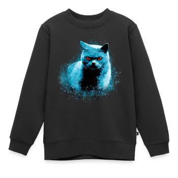 Chat,Chat Bleu, Cimetière des Câlins - Sweat Premium enfant bio - noir - Devant - AI Model Kid Female (0cm)