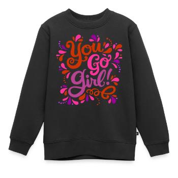 Girl Power Rouge Rose Violet - Sweat Premium enfant bio - noir - Devant - AI Model Kid Female (0cm)