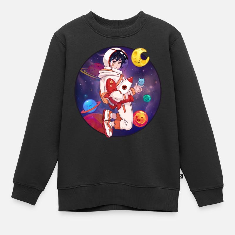 Garçon cosmonaute chibi dans l'espace - Sweat Premium enfant bio - noir