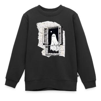 Fantôme effrayant dans la fenêtre vintage, Boo, Halloween - Sweat Premium enfant bio - noir - Devant - AI Model Kid Female (0cm)