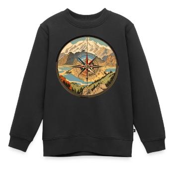 Kompass Vintage Fernweh - Kinder Premium Organic Sweatshirt - Schwarz - Vorne - AI Model Kid Female (0cm)