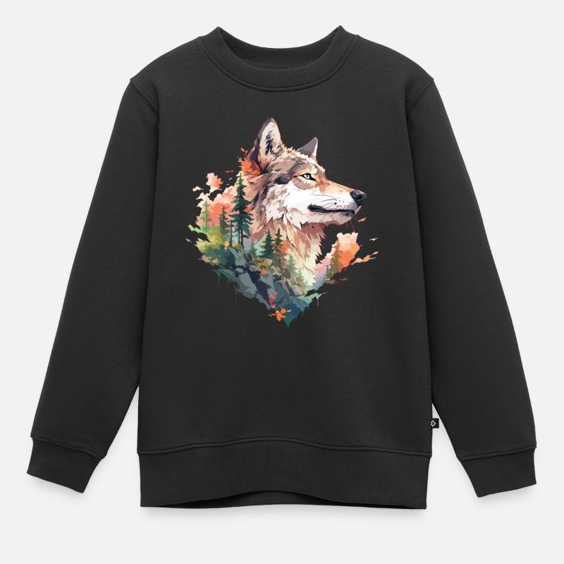 Loup - Sweat Premium enfant bio - noir