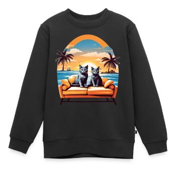 Katzen am Meer - Kinder Premium Organic Sweatshirt - Schwarz - Vorne - AI Model Kid Female (0cm)