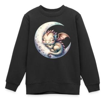 Niedlicher Baby-Drache, der auf einem Mond schläft - Kinder Premium Organic Sweatshirt - Schwarz - Vorne - AI Model Kid Female (0cm)