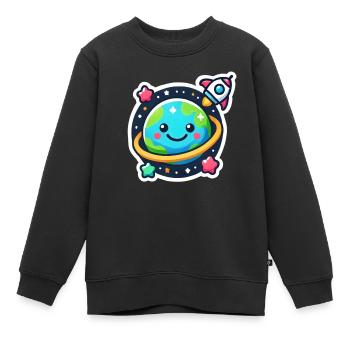 Fröhlicher Planet mit Rakete - Kinder Premium Organic Sweatshirt - Schwarz - Vorne - AI Model Kid Female (0cm)