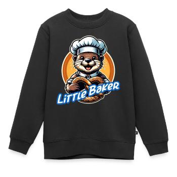 lustiger kleiner Otter mit Bäckermütze und Brezel - Kinder Premium Organic Sweatshirt - Schwarz - Vorne - AI Model Kid Female (0cm)