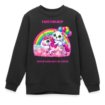 Katze trifft Einhorn - Kinder Premium Organic Sweatshirt - Schwarz - Vorne - AI Model Kid Female (0cm)