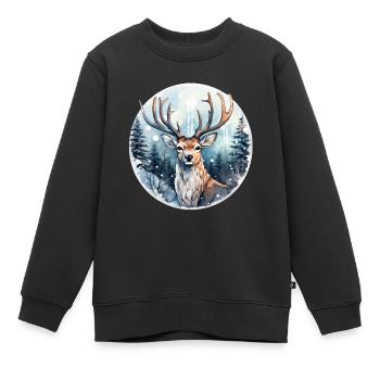Hirsch im schneebedeckten Wald - Kinder Premium Organic Sweatshirt - Schwarz - Vorne - AI Model Kid Female (0cm)