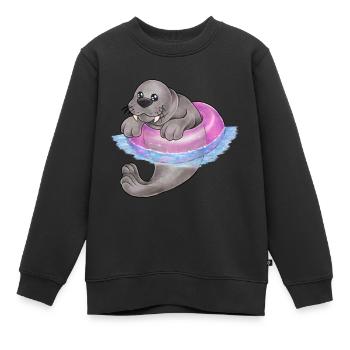 Lustige Robbe Walross mit Schwimmring Badeurlaub - Kinder Premium Organic Sweatshirt - Schwarz - Vorne - AI Model Kid Female (0cm)