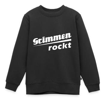 Grimmen rockt - Textdesign mit Stadtnamen - Kinder Premium Organic Sweatshirt - Schwarz - Vorne - AI Model Kid Female (0cm)