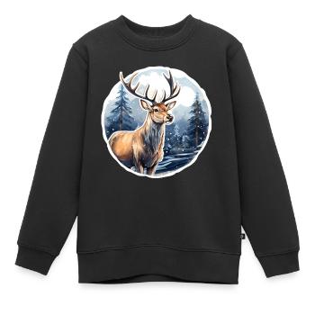 Schneebedeckte Winterlandschaft mit Hirsch - Kinder Premium Organic Sweatshirt - Schwarz - Vorne - AI Model Kid Female (0cm)