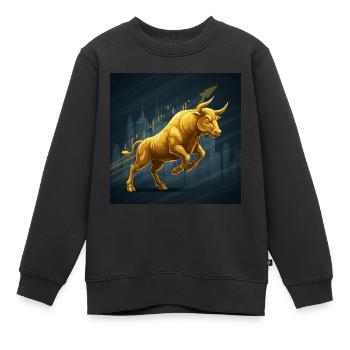 Goldener trading Bulle - Kinder Premium Organic Sweatshirt - Schwarz - Vorne - AI Model Kid Female (0cm)