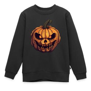 Böses Kürbis Gesicht - grinsendes Halloweenkostüm - Kinder Premium Organic Sweatshirt - Schwarz - Vorne - AI Model Kid Female (0cm)