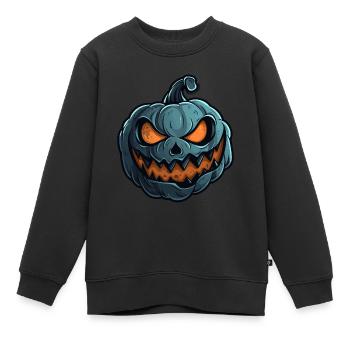 Grinsendes Kürbis Gesicht - Kürbis Halloween - Kinder Premium Organic Sweatshirt - Schwarz - Vorne - AI Model Kid Female (0cm)