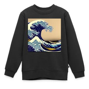 Vague de kanagawa, vague, illustration, Japon - Sweat Premium enfant bio - noir - Devant - AI Model Kid Female (0cm)