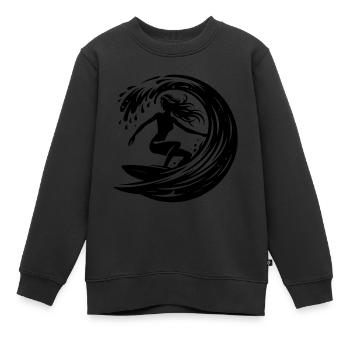 Sportliche Surferin mit Surfbrett im Wellen Tunnel - Kinder Premium Organic Sweatshirt - Schwarz - Vorne - AI Model Kid Female (0cm)