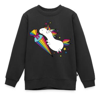Unicorn École École École Cône de sucre - Sweat Premium enfant bio - noir - Devant - AI Model Kid Female (0cm)