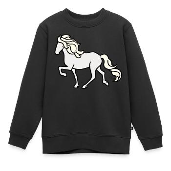 Islandpferd, Schimmel, hell - Kinder Premium Organic Sweatshirt - Schwarz - Vorne - AI Model Kid Female (0cm)