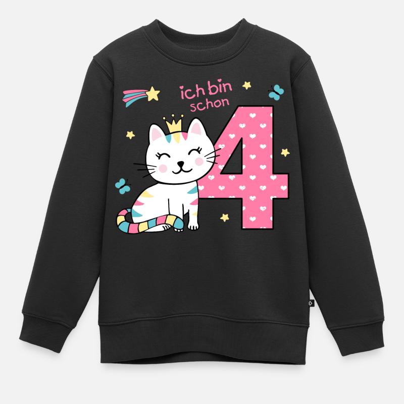 4. Geburtstag - niedliche Katze. - Kinder Premium Organic Sweatshirt - Schwarz