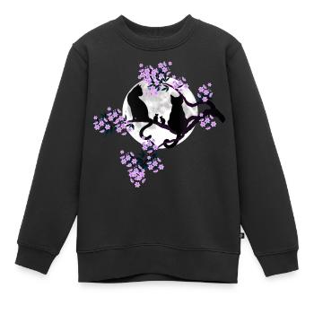 Katzen bei Vollmond im blühenden Kirschbaum - Kinder Premium Organic Sweatshirt - Schwarz - Vorne - AI Model Kid Female (0cm)