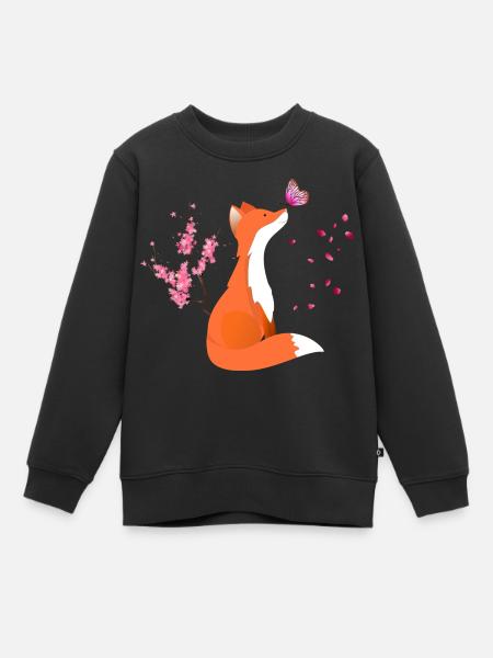Fox animal renard avec des fleurs et le papillon - Sweat Premium enfant bio - noir