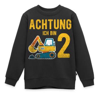 Kinder Achtung ich bin 2 Geburtstag 2 Jahre Bagger - Kinder Premium Organic Sweatshirt - Schwarz - Vorne - AI Model Kid Female (0cm)