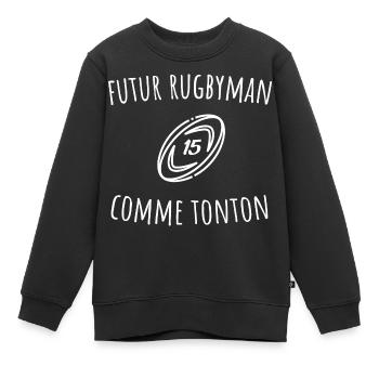 futur rugbyman comme tonton cadeau garçon - Sweat Premium enfant bio - noir - Devant - AI Model Kid Female (0cm)