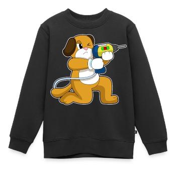Hund Handwerker Bohrmaschine Handwerk - Kinder Premium Organic Sweatshirt - Schwarz - Vorne - AI Model Kid Female (0cm)