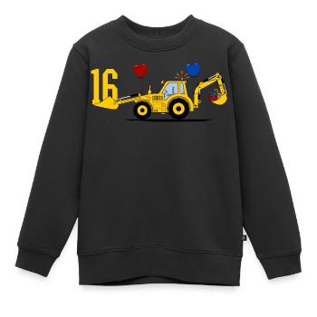 Tracteur excavatrice 16e anniversaire - Sweat Premium enfant bio - noir - Devant - AI Model Kid Female (0cm)