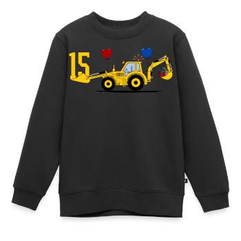 15th birthday excavator tractor - Kids Premium Organic Sweatshirt - black - Front - AI Model Kid Female (0cm)