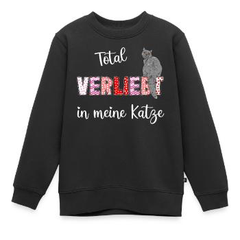 Verliebt in meine Katze, süßes Katzenmotiv - Kinder Premium Organic Sweatshirt - Schwarz - Vorne - AI Model Kid Female (0cm)