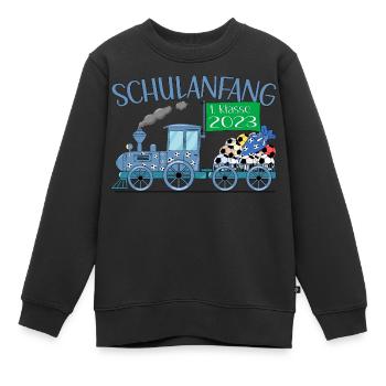 Schulanfang 2023 Eisenbahn mit Fußball blau - Kinder Premium Organic Sweatshirt - Schwarz - Vorne - AI Model Kid Female (0cm)
