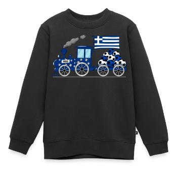 Griechenland Flagge Fußball Eisenbahn - Kinder Premium Organic Sweatshirt - Schwarz - Vorne - AI Model Kid Female (0cm)