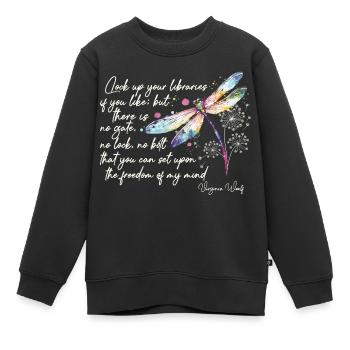 Virginia Woolfs Freiheitsdesign-Zitat in Elfenbein - Kinder Premium Organic Sweatshirt - Schwarz - Vorne - AI Model Kid Female (0cm)