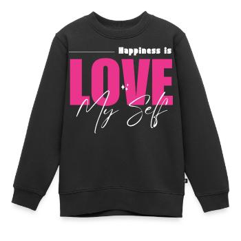 Le bonheur, c’est l’amour de soi - Sweat Premium enfant bio - noir - Devant - AI Model Kid Female (0cm)